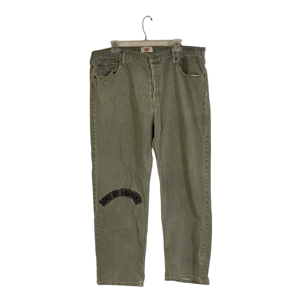 VTG Y2K Levi's 501 Jeans Men's 40x 29 Green Straight leg Sons of Anarchy patch